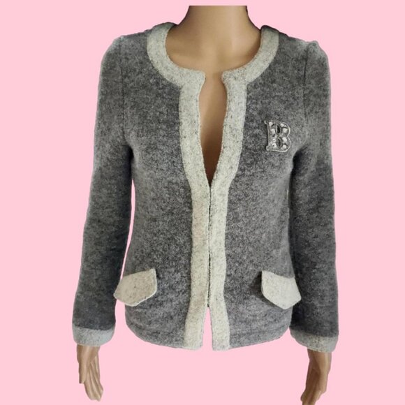 Balmain Alpaca Fur Crystal Monogram Letterman Varsity Cardigan - Picture 1 of 14